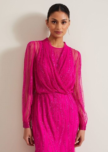 Phase Eight Lila Beaded Cover Up Jackets Fuchsia Australia | BL0215648